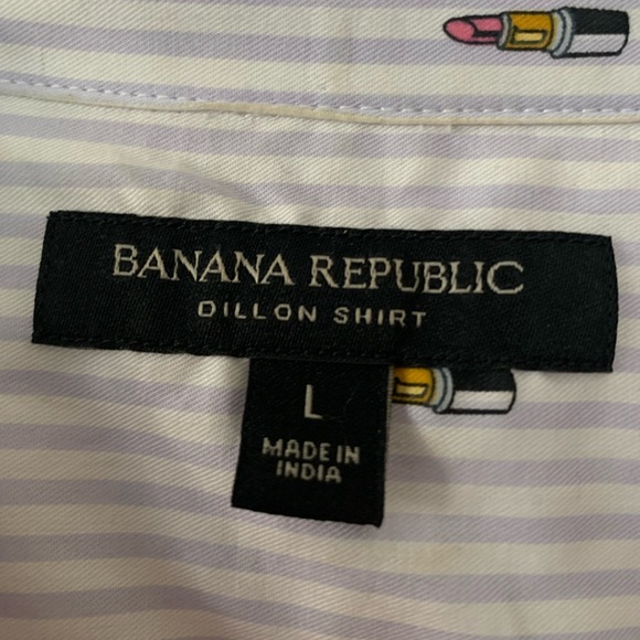 Banana Republic Cotton Shirt: White w/Blue Stripes/Lipstick Print, ButtonDown, L - Picture 10 of 11